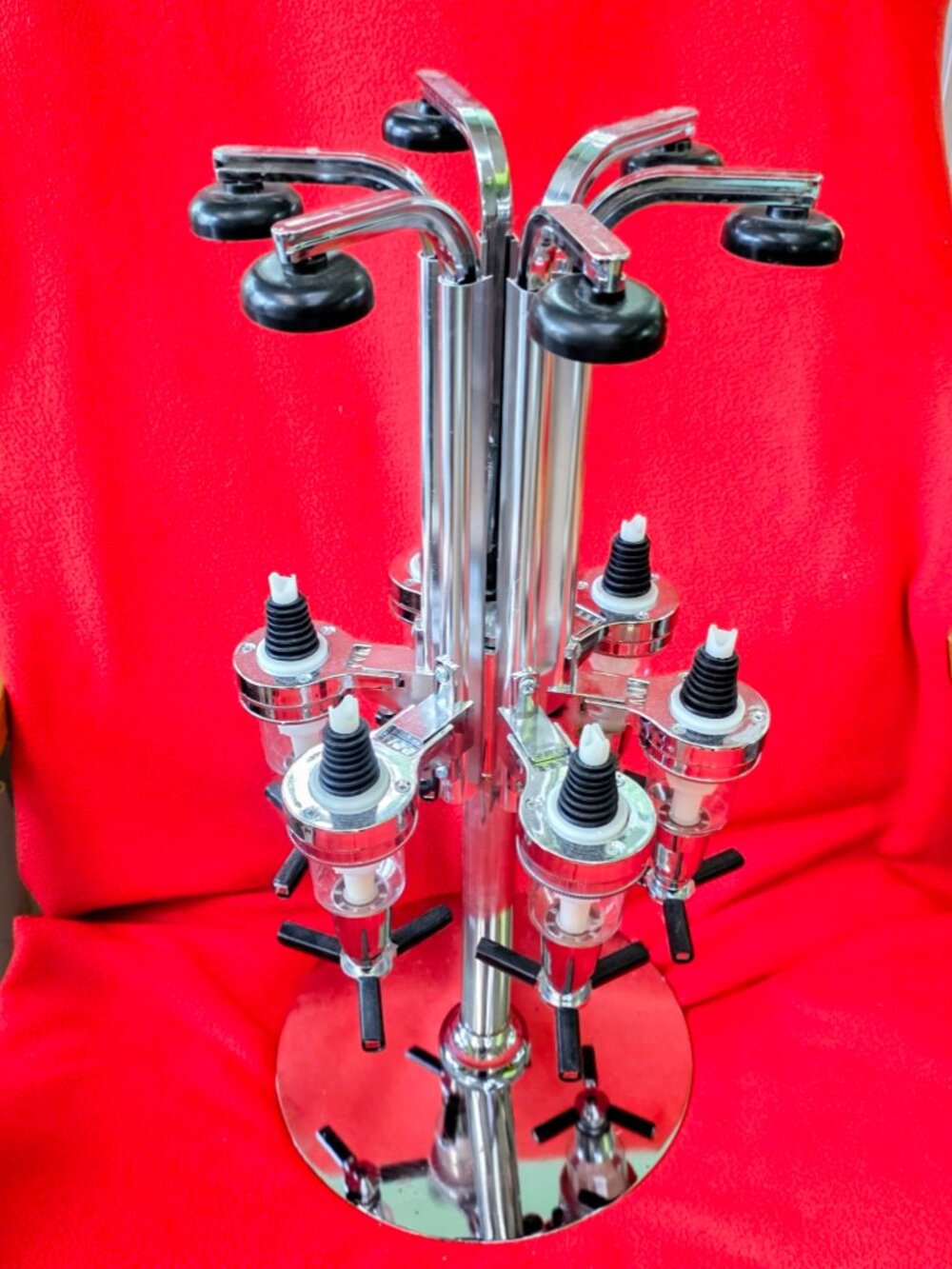 6-Bottle Rotating Liquor Dispenser Bar Carousel Chrome